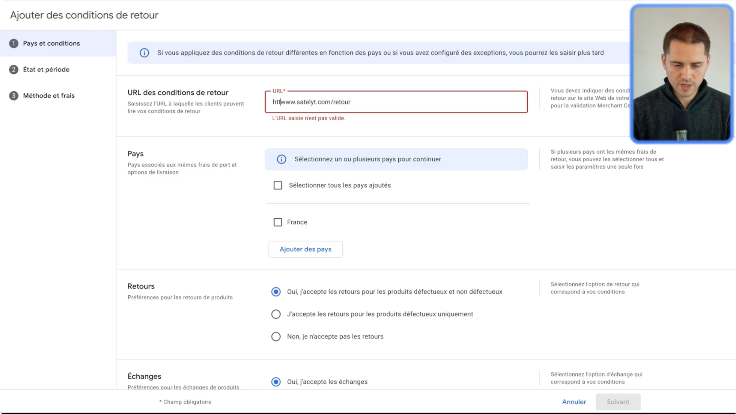 Informations de livraison google merchant center